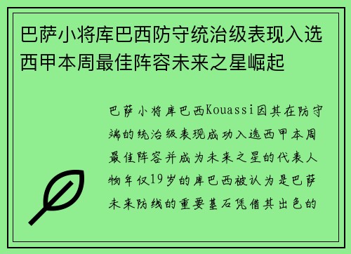 巴萨小将库巴西防守统治级表现入选西甲本周最佳阵容未来之星崛起 巴萨小将库巴西防守统治级表现入选西甲本周最佳阵容未来之星崛起